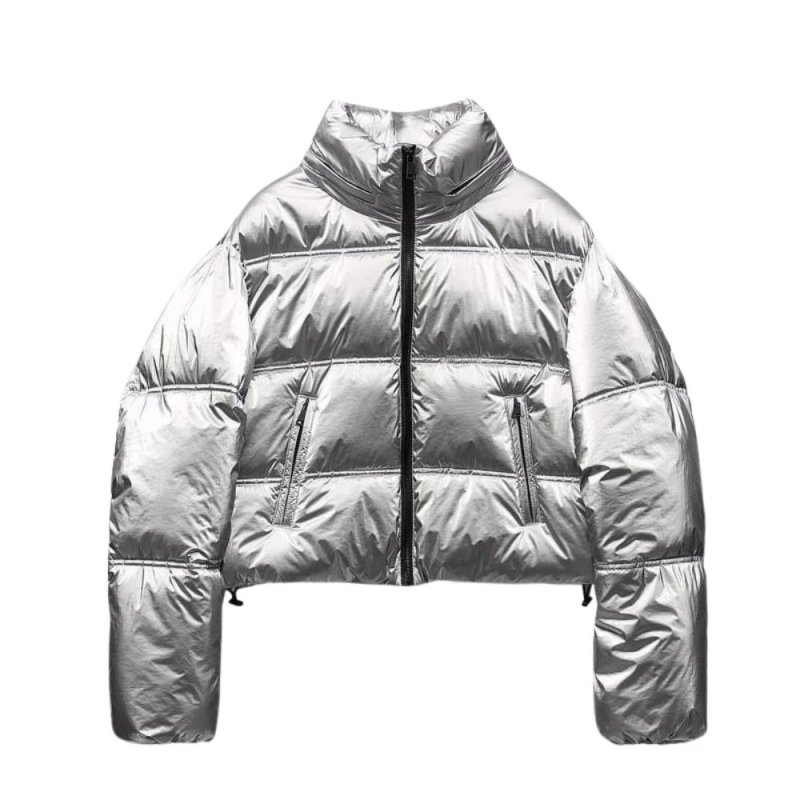 画像1: Metallic Silver shiny down short jacket coat  ユニセックス男女兼用 シャイニングシルバー ショートダウンジャケット (1)