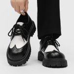 画像2: Men's Thick bottom color lace-up leather straight tip shoes loafers   レザーレースアップ厚底プラットフォーム バイカラーローファーシューズ (2)