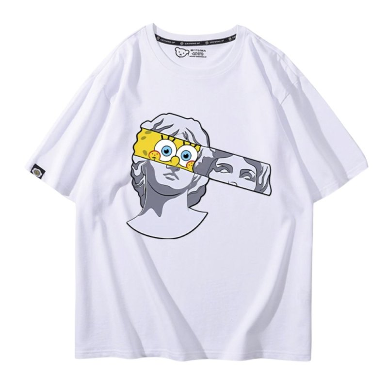 画像1: SpongeBob＆ plaster co-branded round neck Tshirts ユニセックス 男女兼用 スポンジボブ &レプリカ Tシャツ (1)