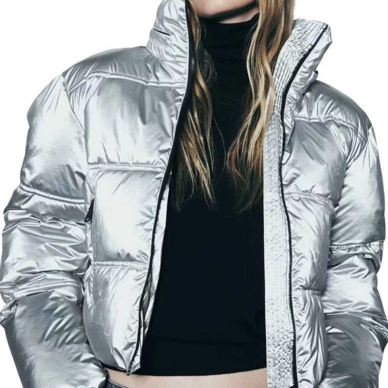 画像2: Metallic Silver shiny down short jacket coat  ユニセックス男女兼用 シャイニングシルバー ショートダウンジャケット (2)