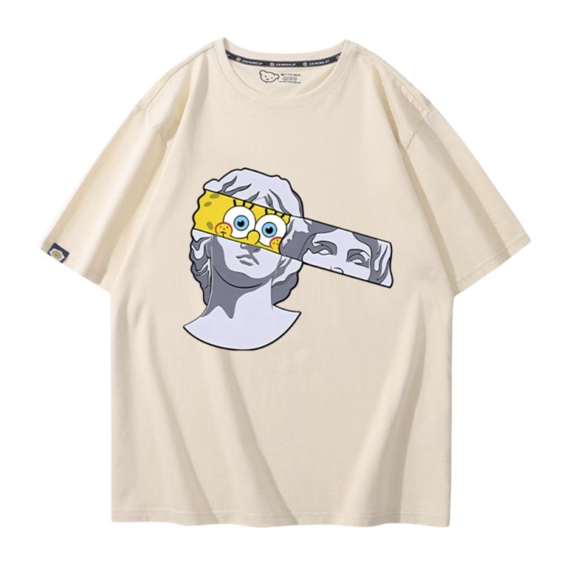 画像7: SpongeBob＆ plaster co-branded round neck Tshirts ユニセックス 男女兼用 スポンジボブ &レプリカ Tシャツ (7)