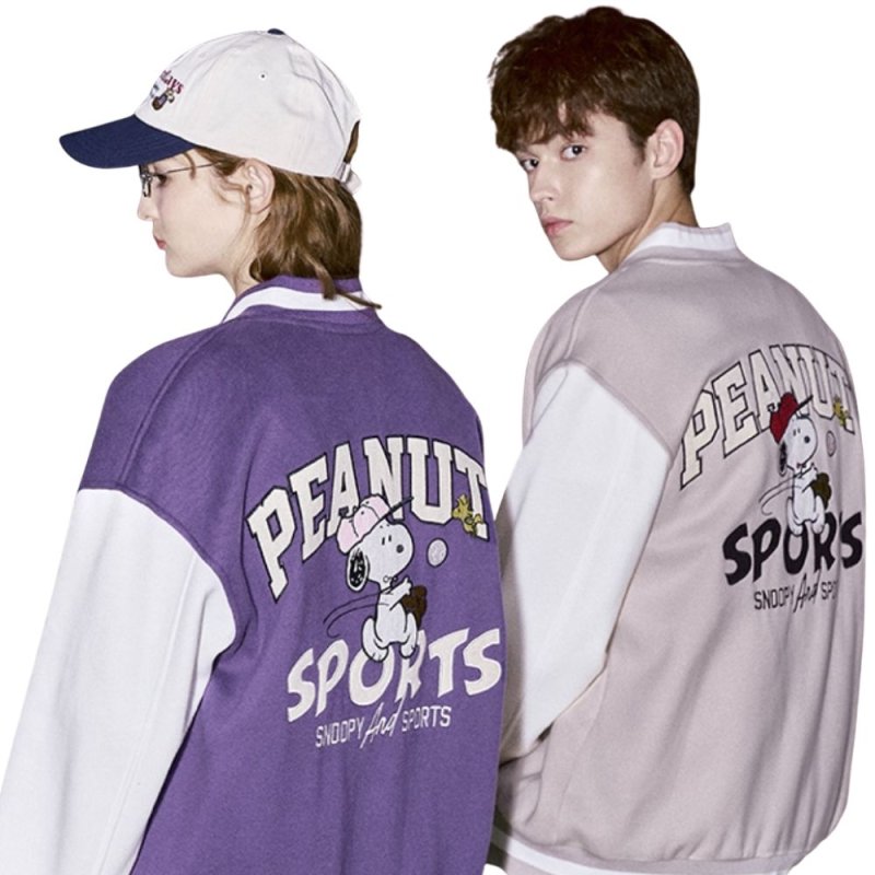画像1: Vintage Snoopy embroidery jacket embroidery baseball uniform jacket blouson ユニセックス 男女兼用 ヴィンテージ 古着風 スヌーピー 刺繍 ジャケット スタジアムジャンパー スタジャン ジャケットブルゾン (1)