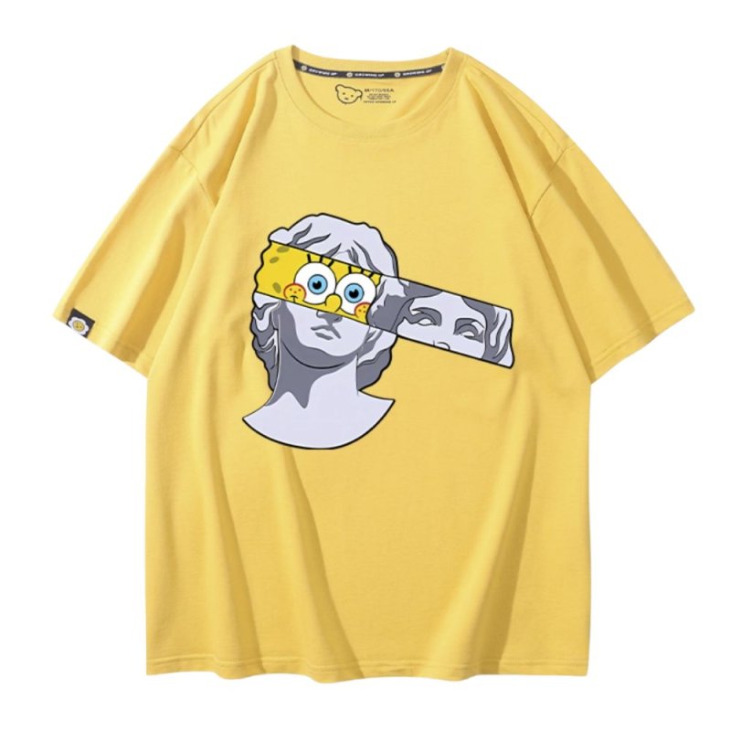 画像3: SpongeBob＆ plaster co-branded round neck Tshirts ユニセックス 男女兼用 スポンジボブ &レプリカ Tシャツ (3)