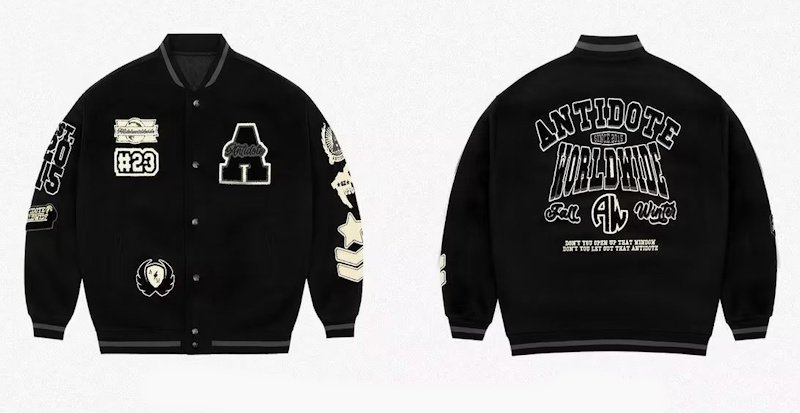 画像1: Unisex ANTIDOTE emblem  embroidered stadium jacket Blouson  ユニセックス 男女兼用ANTIDOTE刺繍エンブレムスタジャン スタジアムジャンパー ジャケット (1)
