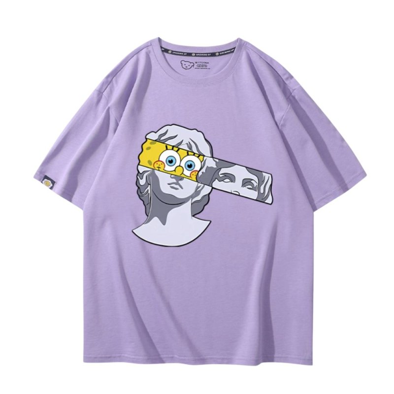 画像4: SpongeBob＆ plaster co-branded round neck Tshirts ユニセックス 男女兼用 スポンジボブ &レプリカ Tシャツ (4)