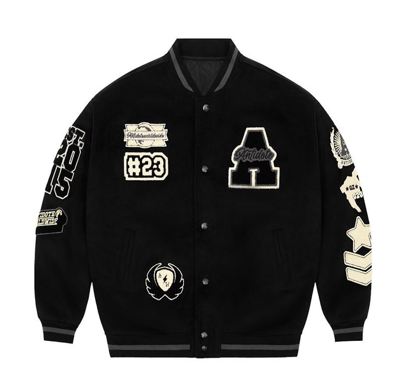 画像2: Unisex ANTIDOTE emblem  embroidered stadium jacket Blouson  ユニセックス 男女兼用ANTIDOTE刺繍エンブレムスタジャン スタジアムジャンパー ジャケット (2)