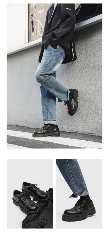 画像6: Men's Thick bottom color lace-up leather straight tip shoes loafers   レザーレースアップ厚底プラットフォーム バイカラーローファーシューズ (6)