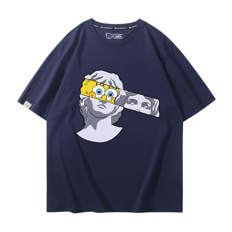 画像2: SpongeBob＆ plaster co-branded round neck Tshirts ユニセックス 男女兼用 スポンジボブ &レプリカ Tシャツ (2)