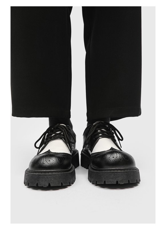 画像3: Men's Thick bottom color lace-up leather straight tip shoes loafers   レザーレースアップ厚底プラットフォーム バイカラーローファーシューズ (3)