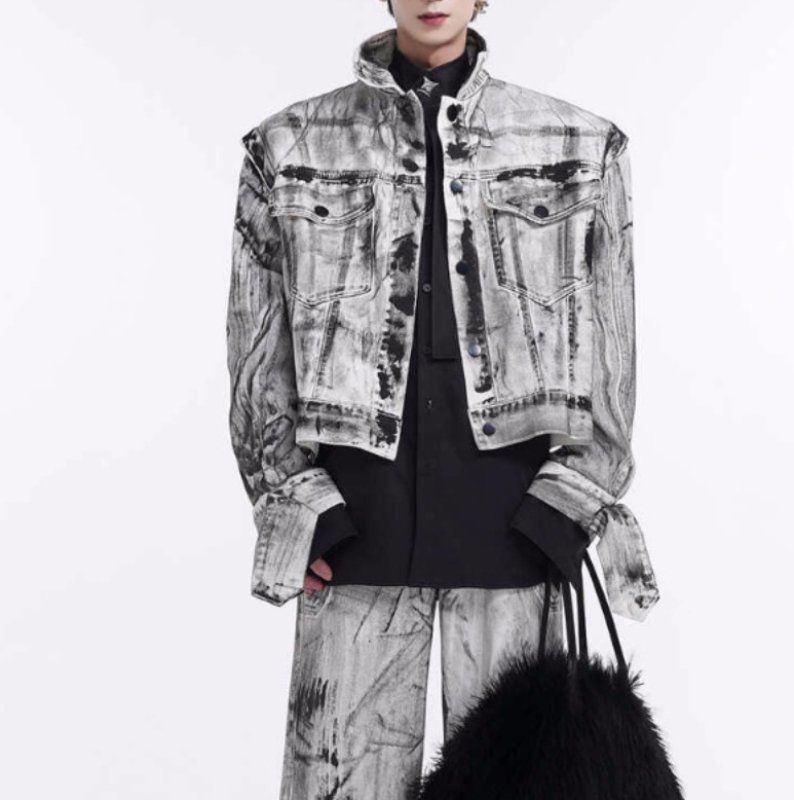 画像3: Optical illusion denim denim jacket with detachable sleeves ユニセックス 男女兼用 だまし絵スタイル デニムGジャン袖取り外し可能 (3)