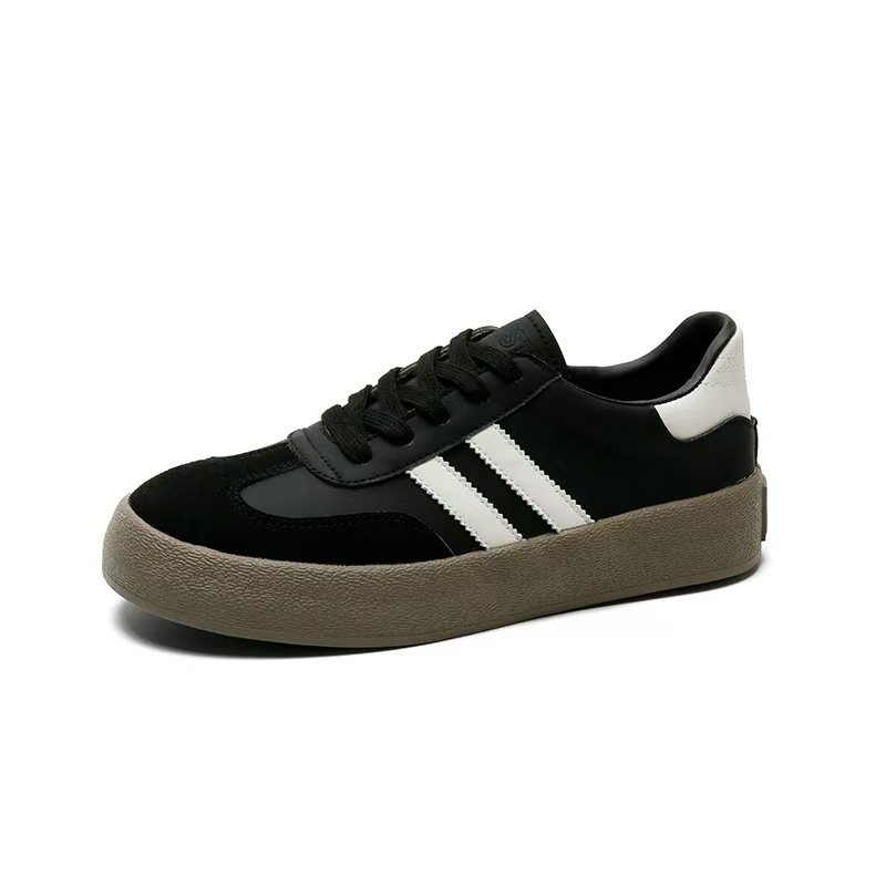 画像1: Unisex Thick-soled two-line leather lace-up sneakers　男女兼用 ユニセックス厚底2本ラインレザーレースアップ  スニーカー (1)