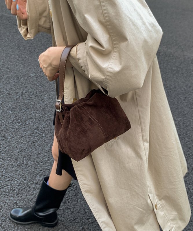 画像9: Suede Drawstring Bucket Mini Tote Shoulder Crossbody Bag　スエードローストリングバケットミニトートショルダークロスボディポシェットバッグ (9)