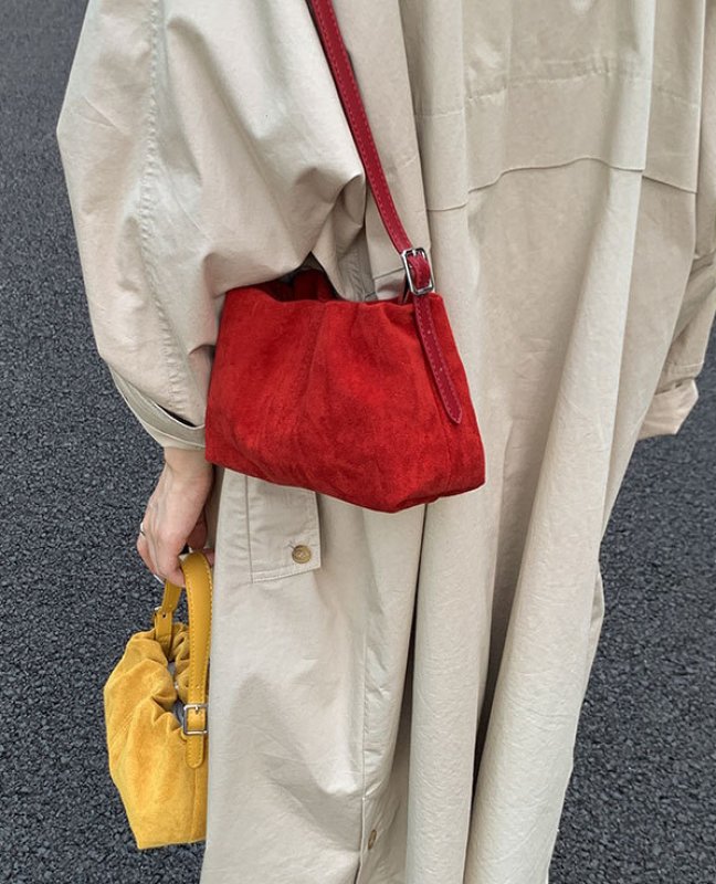 画像7: Suede Drawstring Bucket Mini Tote Shoulder Crossbody Bag　スエードローストリングバケットミニトートショルダークロスボディポシェットバッグ (7)