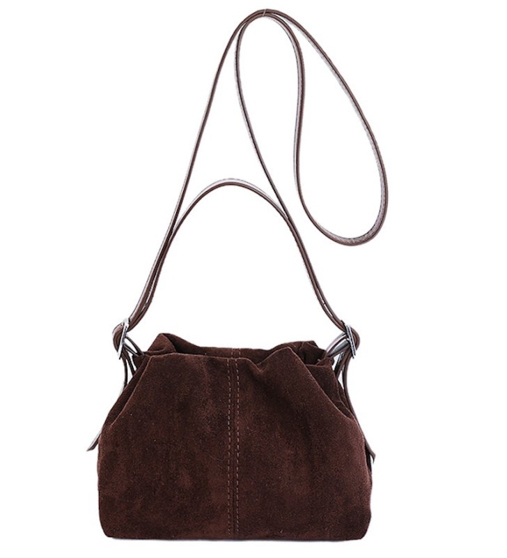 画像1: Suede Drawstring Bucket Mini Tote Shoulder Crossbody Bag　スエードローストリングバケットミニトートショルダークロスボディポシェットバッグ (1)