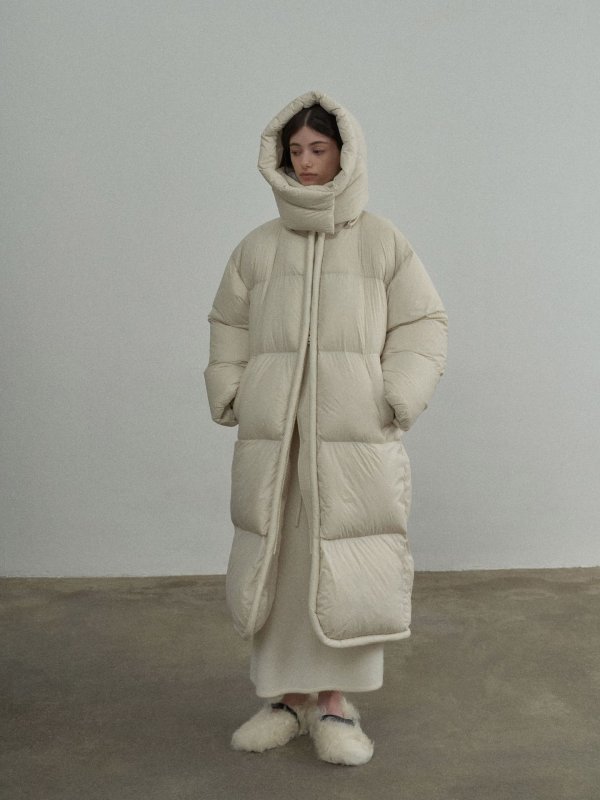 画像8: Long quilted hoodie down  jacket  ユニセックス男女兼用ロングキルティングフーディダウンコートジャケット  (8)