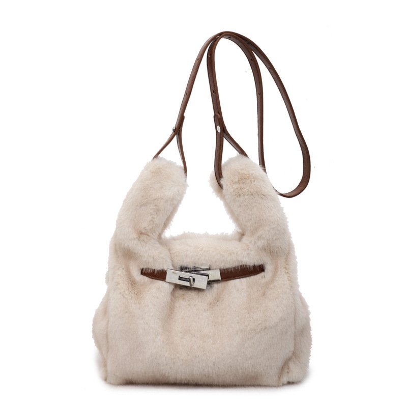 画像4: Rock Moco Fur Tote Shoulder Crossbody Bag　ロック付きモコモコファーミニトートショルダークロスボディポシェットバッグ (4)