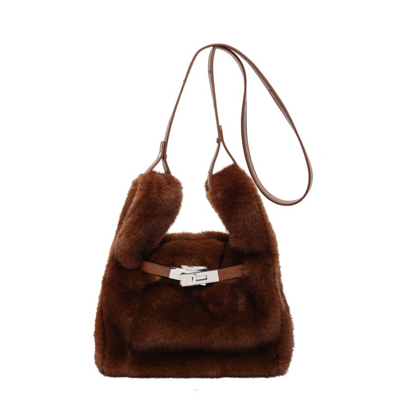 画像6: Rock Moco Fur Tote Shoulder Crossbody Bag　ロック付きモコモコファーミニトートショルダークロスボディポシェットバッグ (6)
