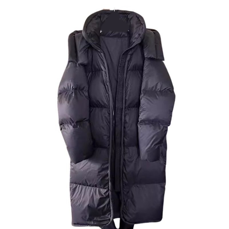 画像2: Long quilted hoodie down  jacket  ユニセックス男女兼用ロングキルティングフーディダウンコートジャケット  (2)