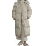 画像1: Long quilted hoodie down  jacket  ユニセックス男女兼用ロングキルティングフーディダウンコートジャケット  (1)