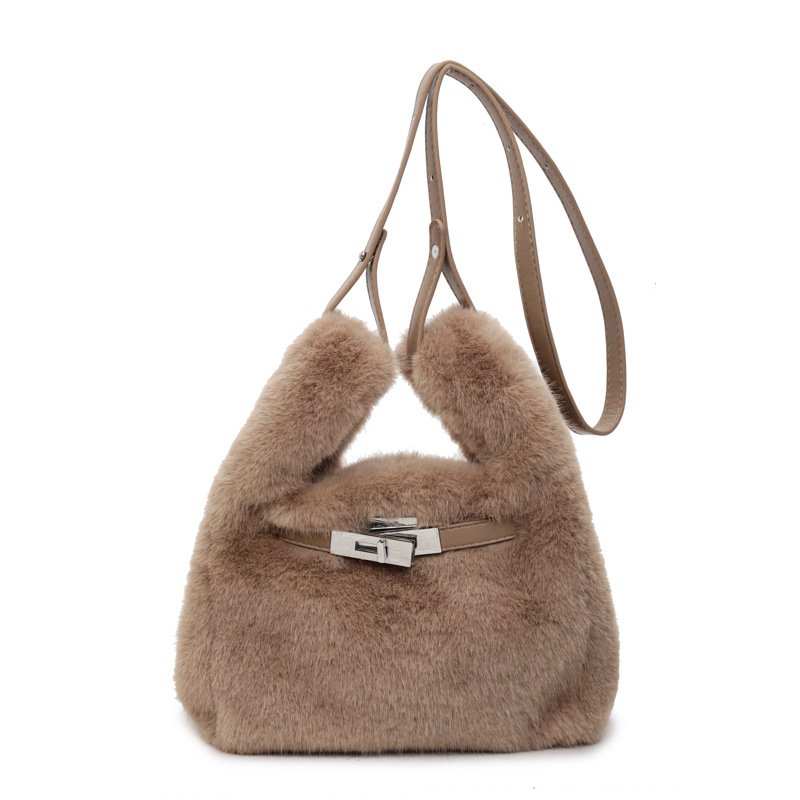 画像1: Rock Moco Fur Tote Shoulder Crossbody Bag　ロック付きモコモコファーミニトートショルダークロスボディポシェットバッグ (1)