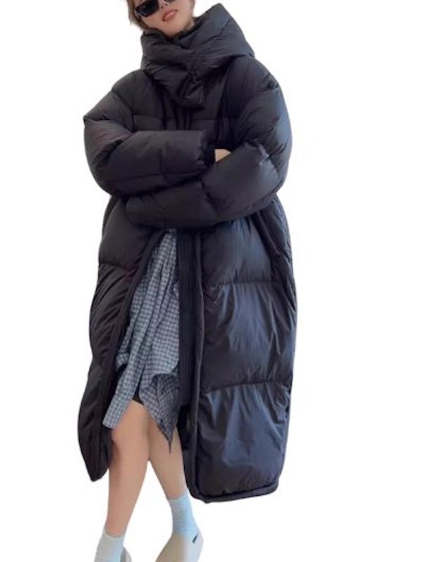 画像6: Long quilted hoodie down  jacket  ユニセックス男女兼用ロングキルティングフーディダウンコートジャケット  (6)