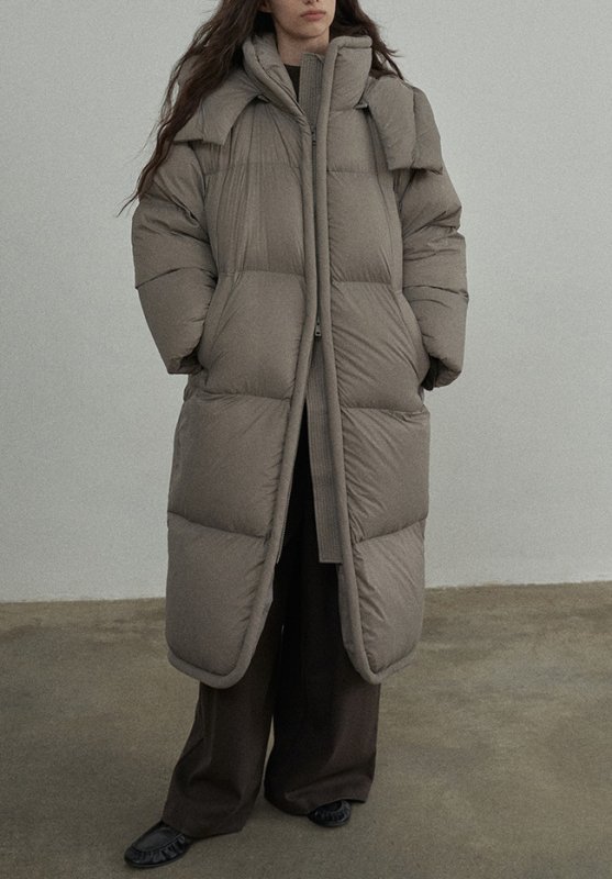 画像5: Long quilted hoodie down  jacket  ユニセックス男女兼用ロングキルティングフーディダウンコートジャケット  (5)