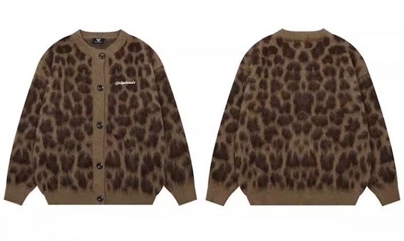 画像4: Unisex Leopard print crew neck mohair cardigan jacket knit sweater  男女兼用レオパード ヒョウ柄ウンドネック カーディガンジャケットセーター (4)