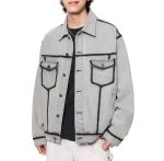 画像1: Low-cut roller dyed piping oversized denim jacket　ユニセックス 男女兼用パイピングデニムGジャンジャケット (1)