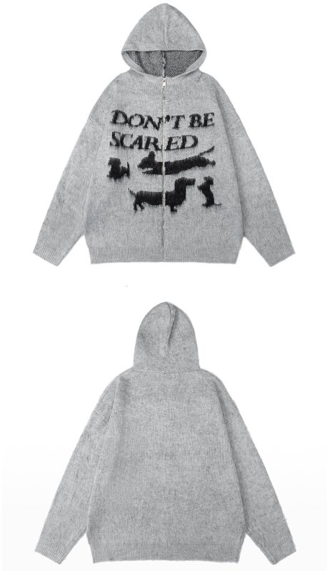 画像4: Unisex Dachshund Dog Knitted Zip-Up Hooded Cardigan Sweater ユニセックス男女兼用ダックスフンドドッグ編み込みジップアップフード付きカーディガンセーター (4)