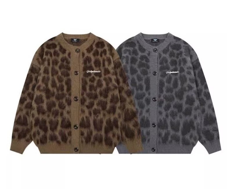 画像3: Unisex Leopard print crew neck mohair cardigan jacket knit sweater  男女兼用レオパード ヒョウ柄ウンドネック カーディガンジャケットセーター (3)