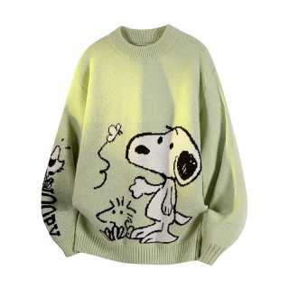Unisex Snoopy & Woodstock embroidered round neck sweater knit