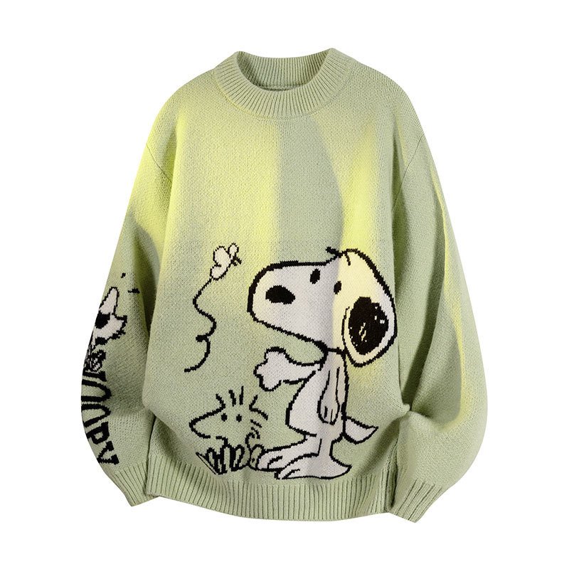 画像1: Unisex Snoopy & Woodstock & Butterfly Knitted Round Neck Thick Sweater knit  男女兼用スヌーピー＆ウッドストック&蝶編み込みラウンドネック厚手セーター (1)