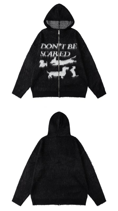 画像5: Unisex Dachshund Dog Knitted Zip-Up Hooded Cardigan Sweater ユニセックス男女兼用ダックスフンドドッグ編み込みジップアップフード付きカーディガンセーター (5)