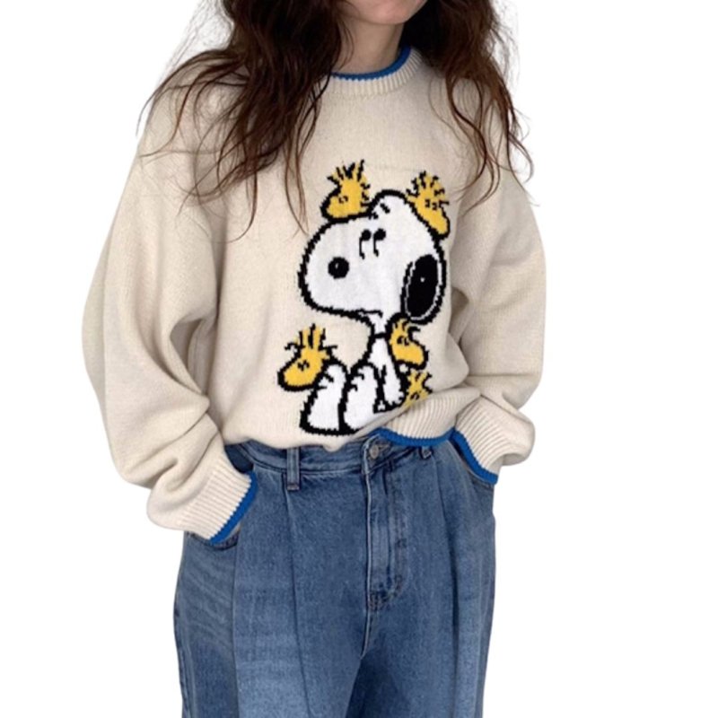 画像7: Snoopy & Woodstock knitted crew neck sweater knitted 　スヌーピー＆ウッドストック編み込み丸首クールネックセータープルオーバー (7)