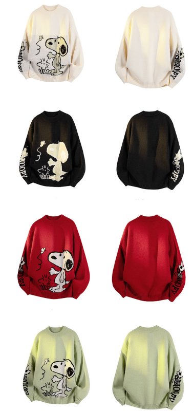 画像6: Unisex Snoopy & Woodstock & Butterfly Knitted Round Neck Thick Sweater knit  男女兼用スヌーピー＆ウッドストック&蝶編み込みラウンドネック厚手セーター (6)