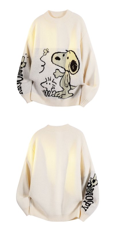 画像7: Unisex Snoopy & Woodstock & Butterfly Knitted Round Neck Thick Sweater knit  男女兼用スヌーピー＆ウッドストック&蝶編み込みラウンドネック厚手セーター (7)