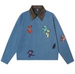画像1: Grateful Dead Dancing Bear Embroidered Collar Leather Jacket　ユニセックス 男女兼用グレイトフルデッドダンシングベア刺繍襟レザージャケット (1)