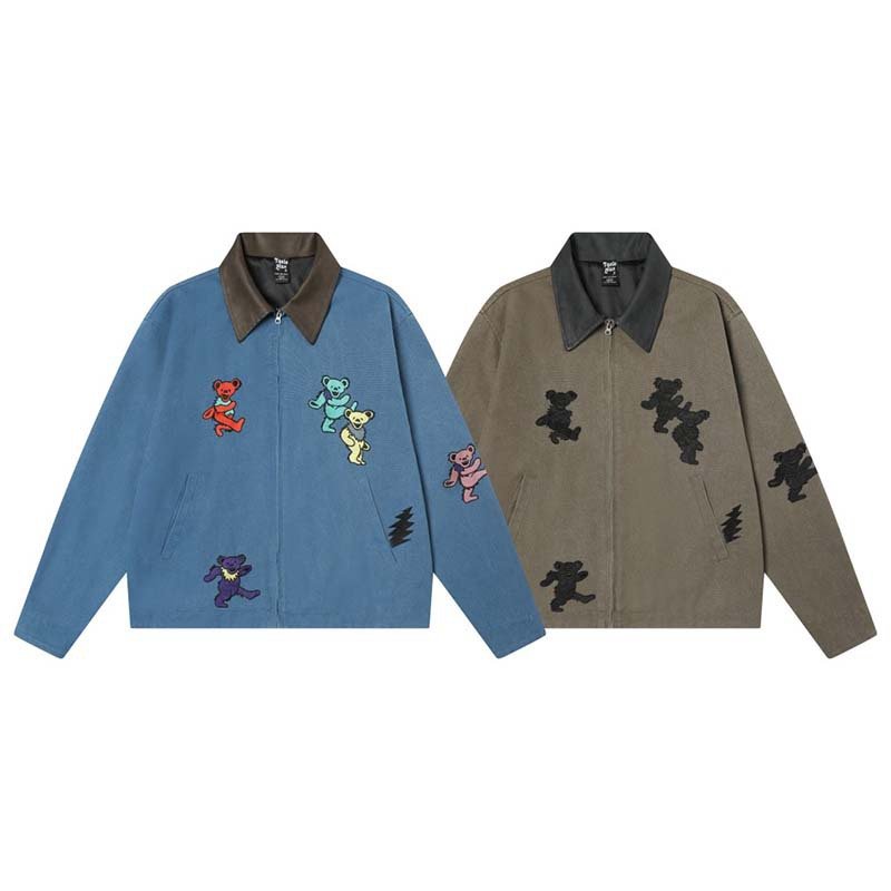 画像5: Grateful Dead Dancing Bear Embroidered Collar Leather Jacket　ユニセックス 男女兼用グレイトフルデッドダンシングベア刺繍襟レザージャケット (5)