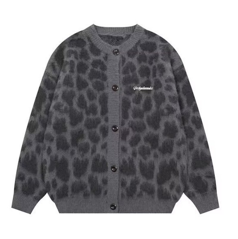 画像2: Unisex Leopard print crew neck mohair cardigan jacket knit sweater  男女兼用レオパード ヒョウ柄ウンドネック カーディガンジャケットセーター (2)