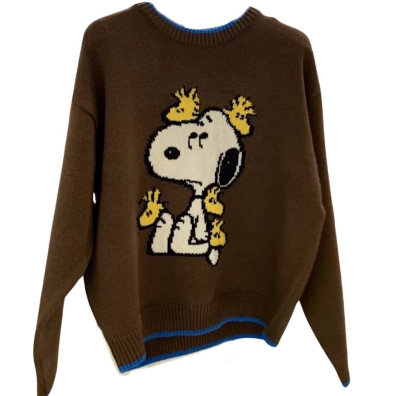 画像4: Snoopy & Woodstock knitted crew neck sweater knitted 　スヌーピー＆ウッドストック編み込み丸首クールネックセータープルオーバー (4)