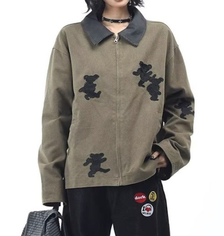 画像7: Grateful Dead Dancing Bear Embroidered Collar Leather Jacket　ユニセックス 男女兼用グレイトフルデッドダンシングベア刺繍襟レザージャケット (7)