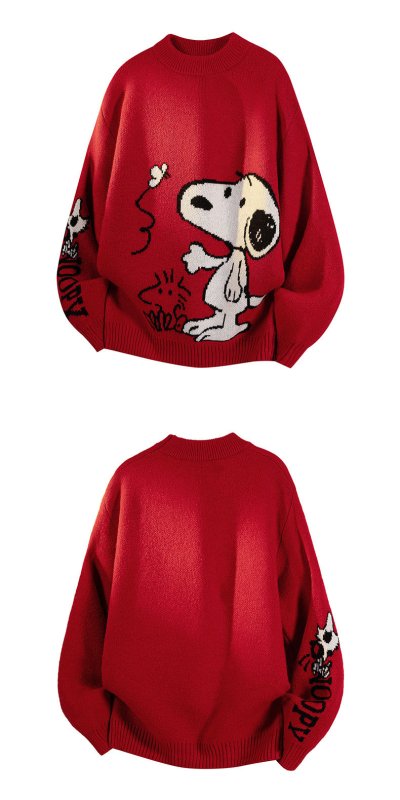 画像9: Unisex Snoopy & Woodstock & Butterfly Knitted Round Neck Thick Sweater knit  男女兼用スヌーピー＆ウッドストック&蝶編み込みラウンドネック厚手セーター (9)