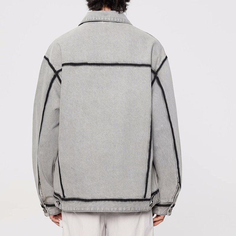 画像2: Low-cut roller dyed piping oversized denim jacket　ユニセックス 男女兼用パイピングデニムGジャンジャケット (2)