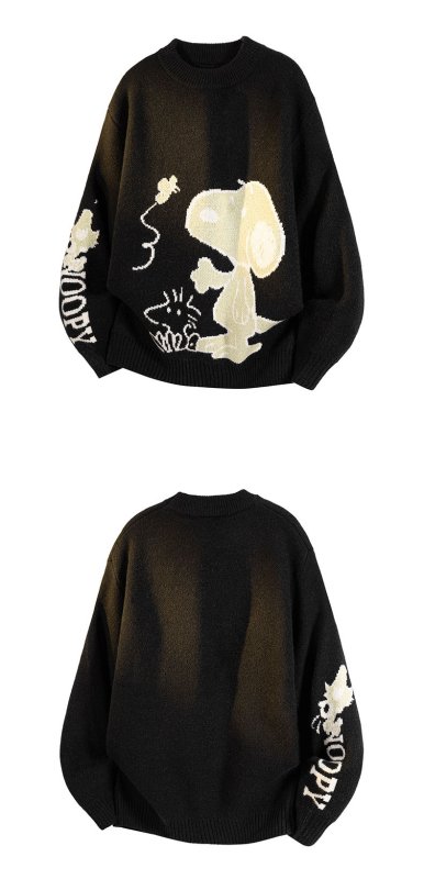 画像8: Unisex Snoopy & Woodstock & Butterfly Knitted Round Neck Thick Sweater knit  男女兼用スヌーピー＆ウッドストック&蝶編み込みラウンドネック厚手セーター (8)