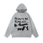 画像1: Unisex Dachshund Dog Knitted Zip-Up Hooded Cardigan Sweater ユニセックス男女兼用ダックスフンドドッグ編み込みジップアップフード付きカーディガンセーター (1)