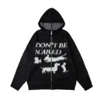 画像2: Unisex Dachshund Dog Knitted Zip-Up Hooded Cardigan Sweater ユニセックス男女兼用ダックスフンドドッグ編み込みジップアップフード付きカーディガンセーター (2)