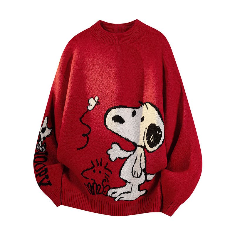 画像3: Unisex Snoopy & Woodstock & Butterfly Knitted Round Neck Thick Sweater knit  男女兼用スヌーピー＆ウッドストック&蝶編み込みラウンドネック厚手セーター (3)
