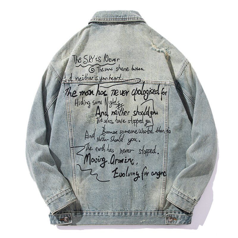 画像1: Message Letter Damaged Denim Jacket　ユニセックス 男女兼用 メッセージレターダメージウォッシュデニムGジャンジャケット (1)