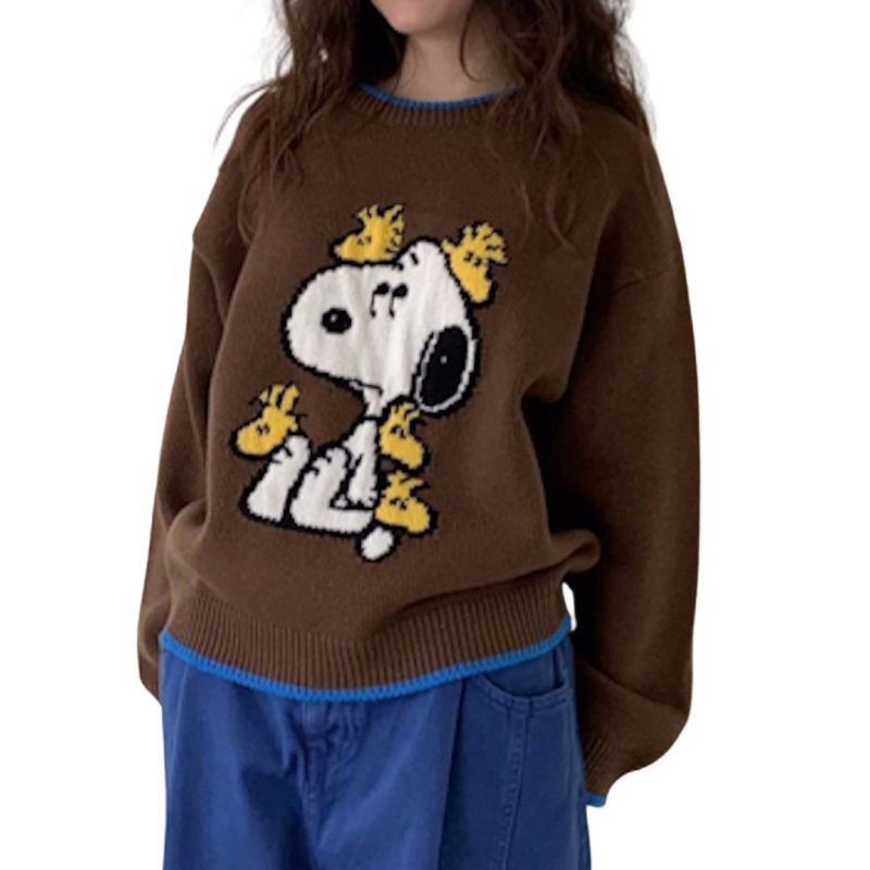 画像3: Snoopy & Woodstock knitted crew neck sweater knitted 　スヌーピー＆ウッドストック編み込み丸首クールネックセータープルオーバー (3)