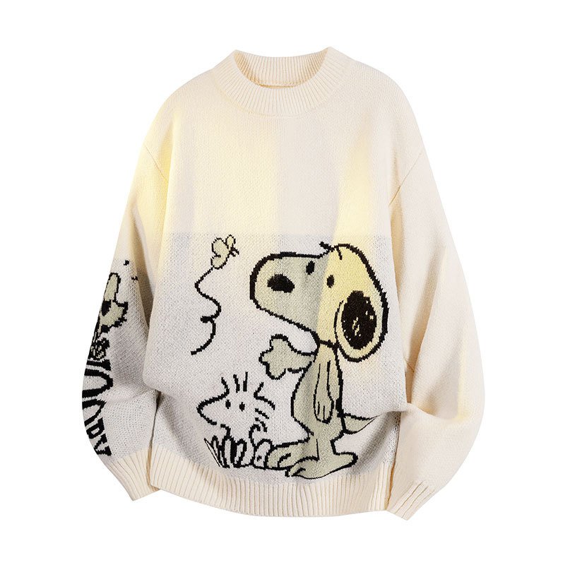 画像4: Unisex Snoopy & Woodstock & Butterfly Knitted Round Neck Thick Sweater knit  男女兼用スヌーピー＆ウッドストック&蝶編み込みラウンドネック厚手セーター (4)